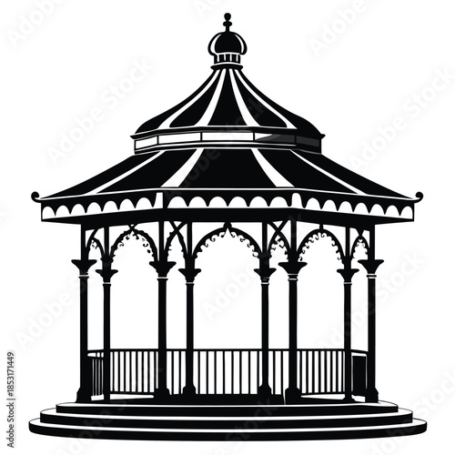 gazebo line art silhouette vector illustration