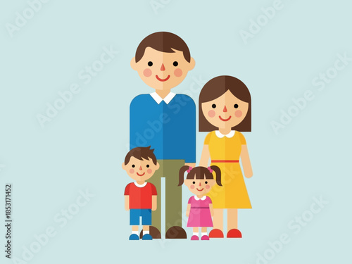 Happy Family Illustration Parents and Children Portrait Graphic