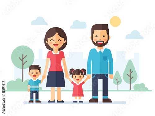 Happy Family Illustration Parents and Children Enjoying Time Together