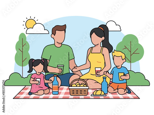 Family Enjoying a Picnic in the Park on a Sunny Day Illustration