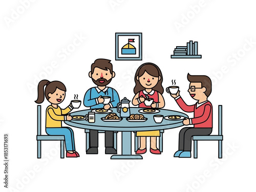 Family Meal Time A Cozy Gathering Around the Table with Food and Drinks