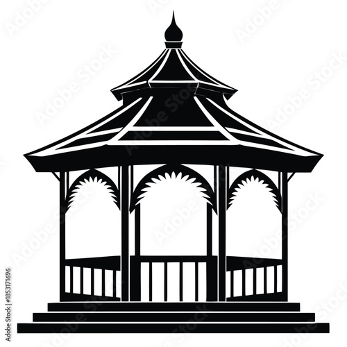gazebo line art silhouette vector illustration