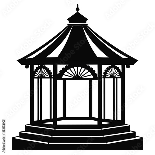 gazebo line art silhouette vector illustration