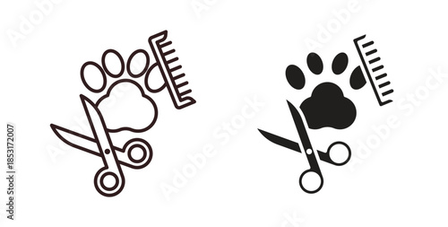 Pet grooming icons. thin line and glyph vector icons pack on white background