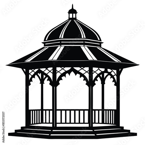 gazebo line art silhouette vector illustration