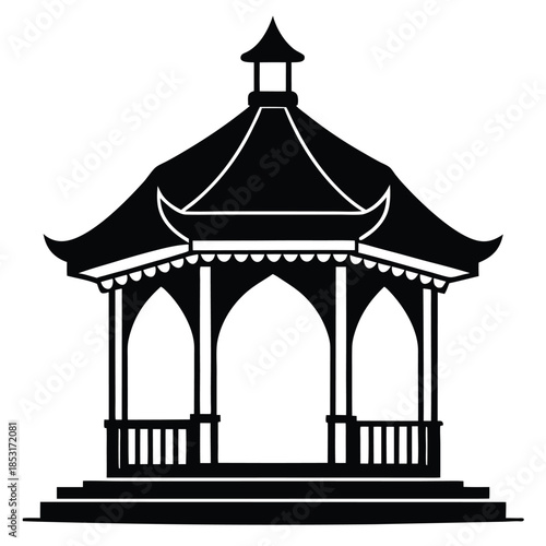 gazebo line art silhouette vector illustration