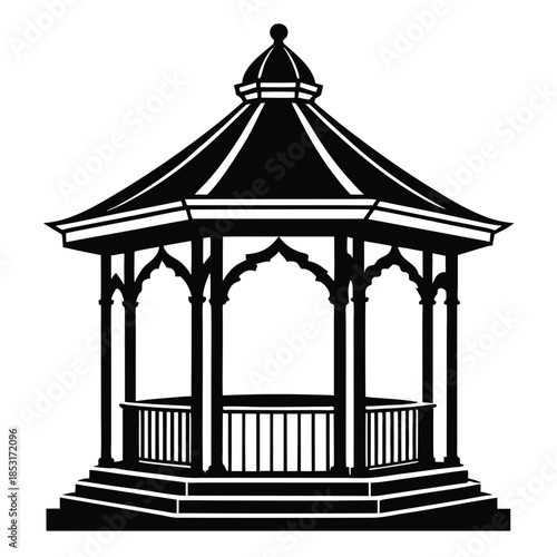 gazebo line art silhouette vector illustration