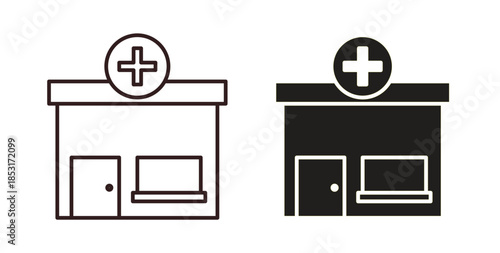 Pharmacy icons. thin line and glyph vector icons pack on white background