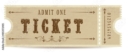 A retro-style ticket template with vintage ornaments
