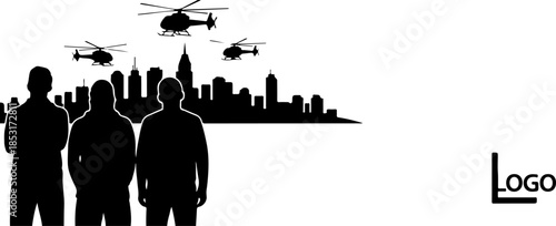 Urban Surveillance Helicopter Silhouette Illustration