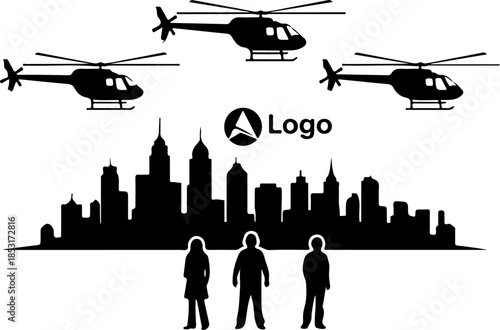 Urban Surveillance Helicopter Silhouette Illustration
