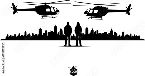 Urban Surveillance Helicopter Silhouette Illustration
