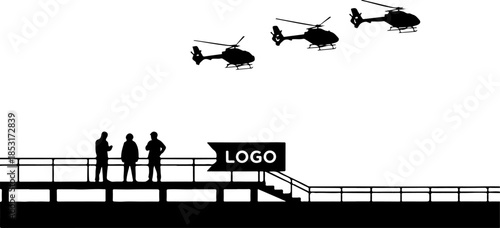 Urban Surveillance Helicopter Silhouette Illustration