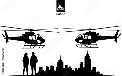 Urban Surveillance Helicopter Silhouette Illustration