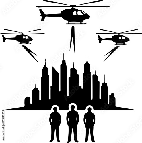 Urban Surveillance Helicopter Silhouette Illustration