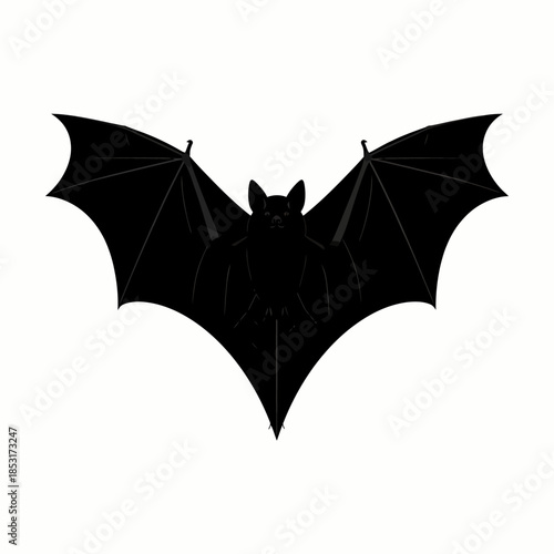Striking black bat silhouette illustration with spread wings, representing nocturnal wildlife, mystery, and a touch of the eerie, ideal for various design projects
