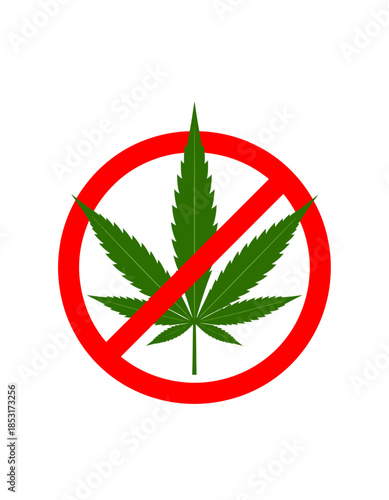 Illustration of a cannabis leaf inside a red prohibition sign, symbolizing the prohibition of marijuana