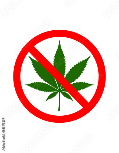 No Marijuana Symbol - A Green Leaf Inside a Red Circle with a Diagonal Line Indicating Prohibition
