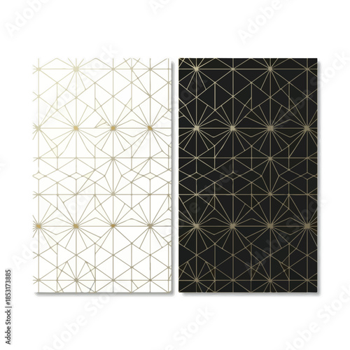 Geometric art deco pattern set gold lines and black