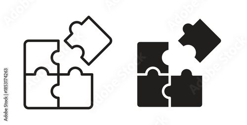 Puzzle icons. thin line and glyph vector icons pack on white background