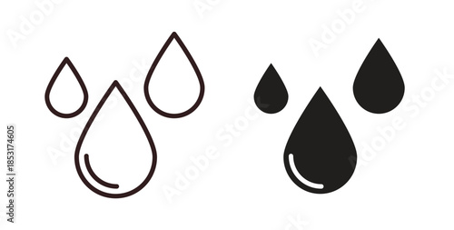 Raindrops icons. thin line and glyph vector icons pack on white background