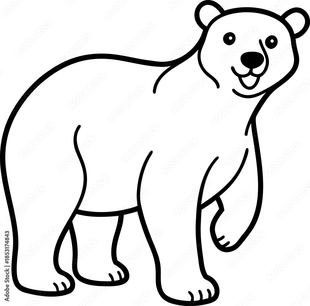 Fototapeta premium Vector Art of a Polar Bear Waving Its Paw Simple, Waving Polar Bear Vector Illustration, Cute Polar Bear Graphic, Minimal Polar Bear Vector Design
