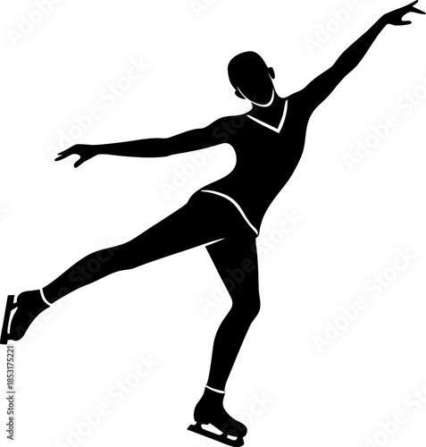 Solid Black Silhouette of a Figure Ice Skating Winter Sports Illustration, Figure Ice Skating Silhouette, Minimal Ice Skater Silhouette, Winter Sports Skating Graphic
