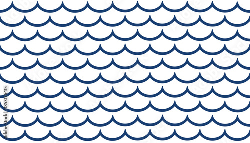 Repeating Blue Scalloped Wave Pattern on White Background seamless
