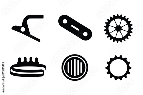 Set of mechanical equipment and guitar accessory icons