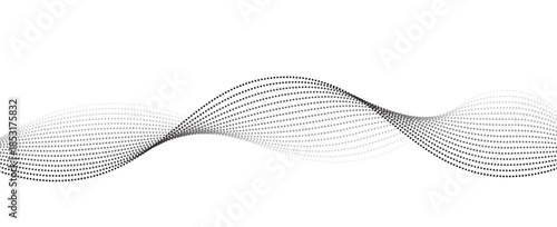 Flowing dot particles wave pattern halftone black gradient smooth curve shape isolated on transparent background. Vector in concept of technology, science, music, modern