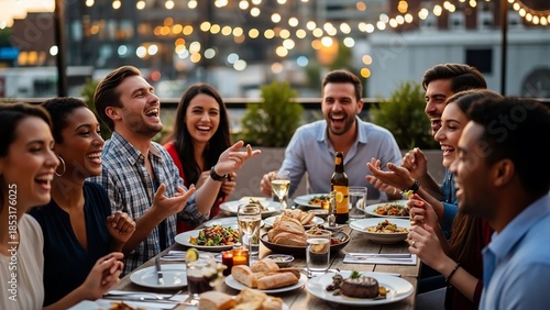 A Diverse Group of Friends Enjoying a Lively Outdoor Dinner Party.