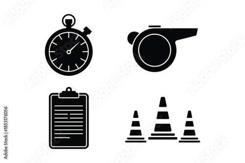 Sports coaching and referee equipment silhouettes