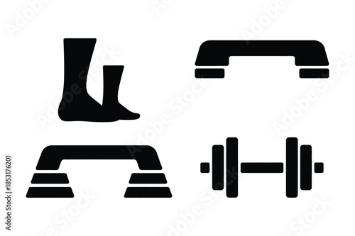 Step aerobics and fitness equipment silhouettes
