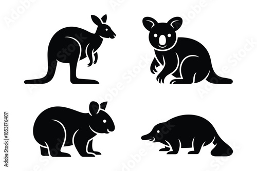 Australian Wildlife Animal Silhouettes Kangaroo Koala Platypus