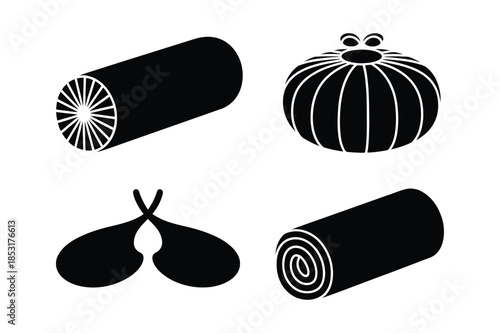 Japanese Cuisine Sushi and Rolls Silhouette Vector Set