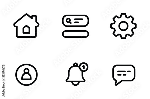 Mobile App User Interface Line Icons Set Black Outline