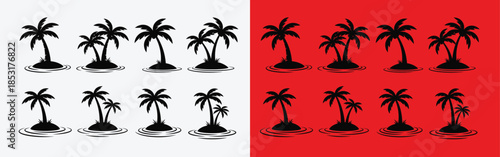 Palm tree silhouettes on red and white backgrounds