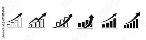Business growth chart icons with upward arrows vector illustration isolated on transparent background
