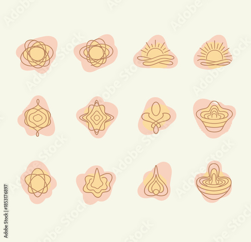 Flat design vector icon sheet illustrating various morning routine activities