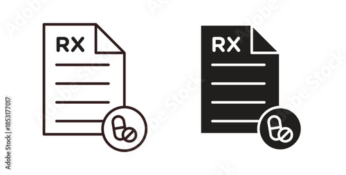 RX icons. thin line and glyph vector icons pack on white background