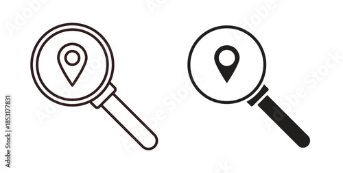 Search Location icons. thin line and glyph vector icons pack on white background