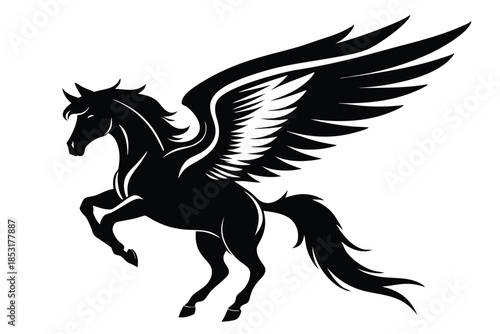 flying winged horse line art silhouette vector illustration