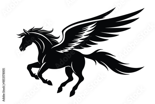 flying winged horse line art silhouette vector illustration