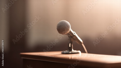 Microphone on Podium Ready For Speech, Presentation, Or Public Performance At An Event