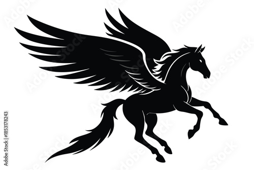 flying winged horse line art silhouette vector illustration