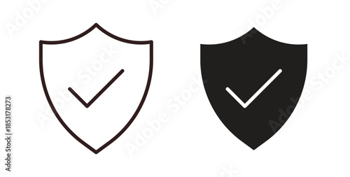 Shield check icons. thin line and glyph vector icons pack on white background