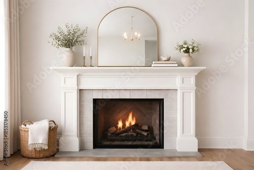 Cozy White Fireplace Interior for Home Decor and Real Estate Marketing