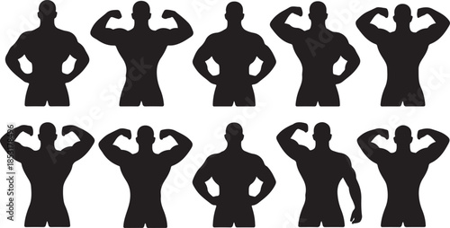Silhouettes of muscular men posing and flexing biceps on a white background bodybuilder male