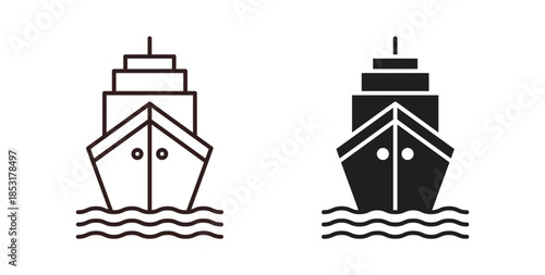 Ship icons. thin line and glyph vector icons pack on white background