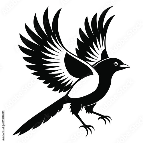 flying magpie bird line art silhouette vector illustration